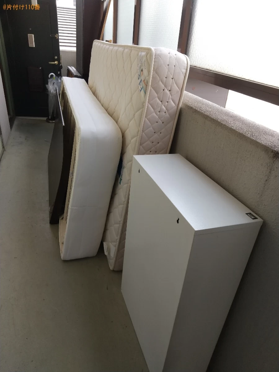 【福山市御門町】マットレス付きシングルベッド、ゴミ箱等の回収